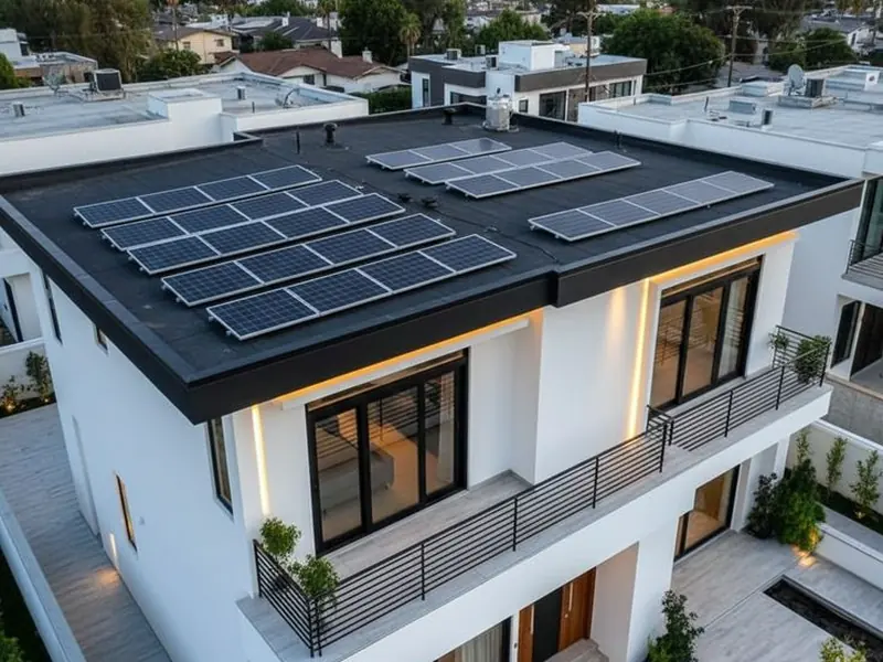 Techo plano, proyecto residencial con paneles solares